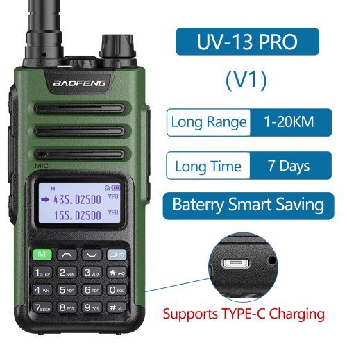 Bild von BaoFeng UV-13 PRO V1 V2 Hochleistungs-Dualband-Walkie-Talkie Typ C-Ladegerät 16 km UV13-Transceiver mit großer Reichweite Ham Two Way Radio