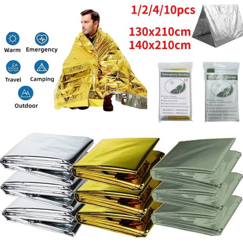 Imagen de Manta de Supervivencia Dorada y Plateada para Emergencias al Aire Libre, Cortina de Rescate Térmica Impermeable, Ideal para Primeros Auxilios y Situaciones de Supervivencia