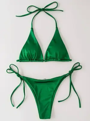 Image de Bikini Métallique Satiné Coupe Haute - Élégance & Style