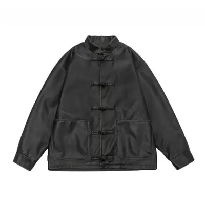 Image de Veste en Cuir PU Vintage Homme - Style Chinois Élégant