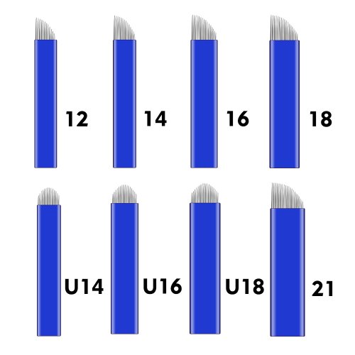 Afbeelding van Premium Microblading Naalden Set van 10, 50 of 100 stuks – 0,2mm PMU Tattoo Naalden voor Permanente Make-up met 9Pin, 12, 14, 16, U18 en 21 Bladen – Ideaal voor Wenkbrauw Penselen