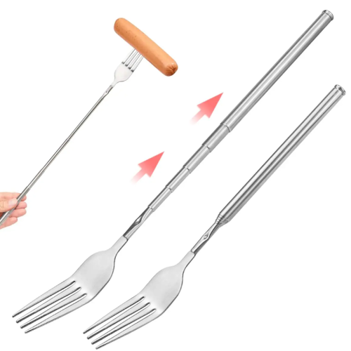 Bild von Retro Teleskop-Gabel – Stilvolle Edelstahl-Lösung für BBQ & Picknick