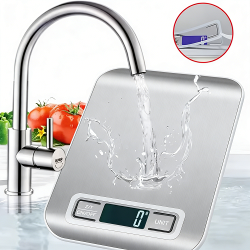Immagine di Bilancia da Cucina Digitale con Display LED, Capacità 5 kg / Precisione 1 g, Pannello in Acciaio Inossidabile – Ideale per Pesatura Alimenti, Snack, Gioielli e Cottura a Casa
