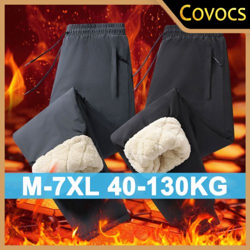 Image of Men's Winter Warm Fleece Pants Plus Size 5XL 6XL 7XL Lambswool Thick Casual Thermal Sweatpants Male Trousers Joggers Clothing