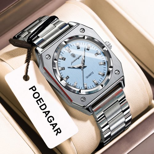 Immagine di Orologio da Donna Quadrato di Lusso in Acciaio Inossidabile, Modello Elegante e Moderno con Movimento al Quarzo, Impermeabile e Luminoso