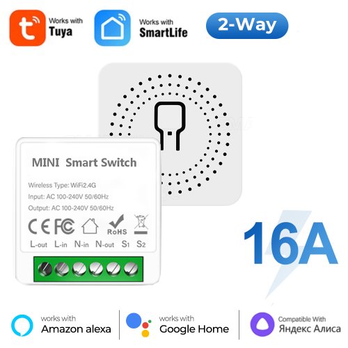 Bild von Tuya 16A Mini WiFi-Schalter mit 2-Wege-Fernbedienung, Timer und Relaisfunktion – Smart Home Automatisierung für Wohnen und Arbeiten mit Alexa, Google Home & Alice