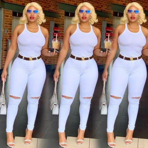 Image de Jean Blanc Taille Haute Slim pour Femmes
