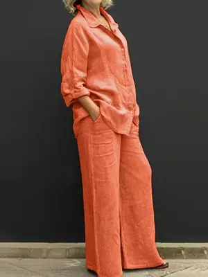 Image de Tenue Lin Large 2 Pièces - Chemisier & Pantalon Élégant
