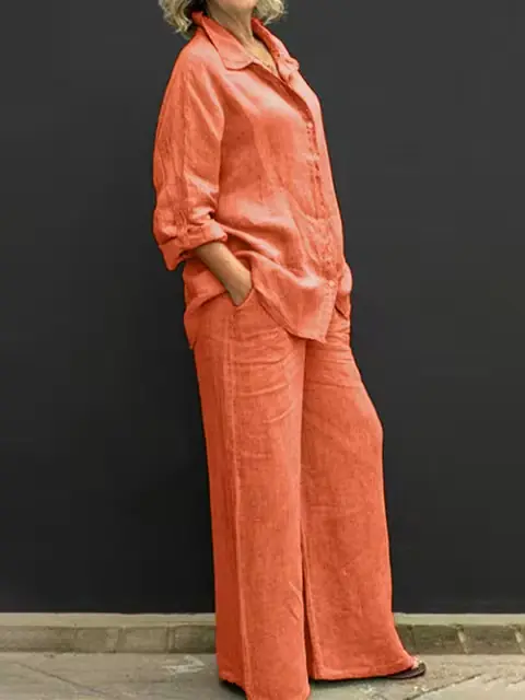 Image de Tenue Lin Large 2 Pièces - Chemisier & Pantalon Élégant
