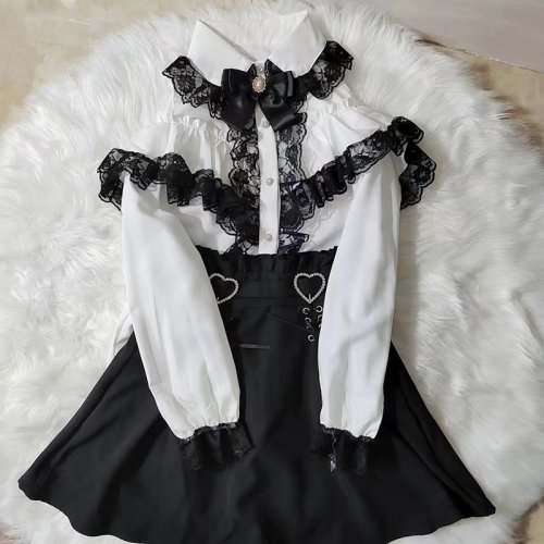 Image of Elegant Kawaii Long Sleeve Blouse for Women – Jirai Kei Lolita Style, Sweet Y2K Japanese Fashion Top, Casual Cute Aesthetic Shirt 2024