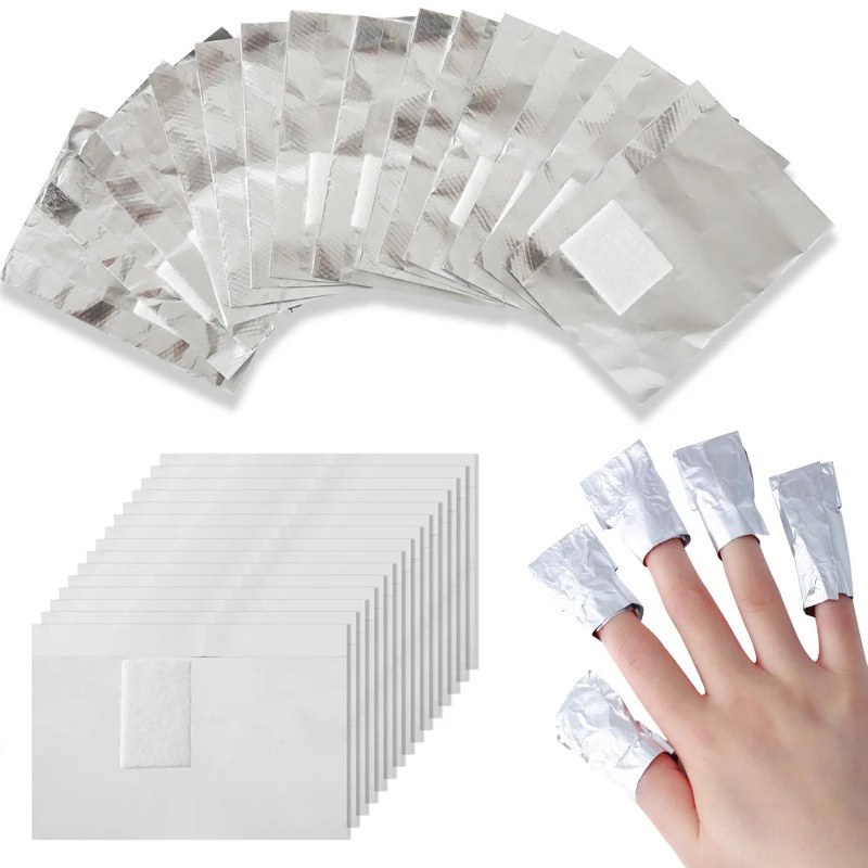 Bild von 100 Stücke Tasche Aluminiumfolie Nail art Soak Off Nagellack Nagelentfernung Wraps Handtuch Gel Entferner Maniküre Werkzeug