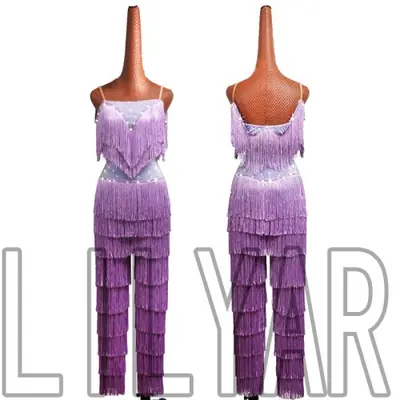 Image de Jupe de Danse Latine Fendue Violet avec Diamants Brillants