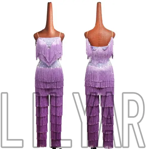 Image de Jupe de Danse Latine Fendue Violet avec Diamants Brillants