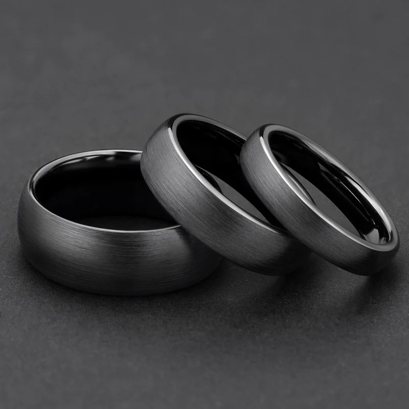 Imagen de Anillo de Cerámica Negro Cepillado para Hombres y Mujeres - Anillo de Boda Masculino de 4mm, 6mm y 8mm de Ancho, Anillos Mate para Mujer en Tallas Grandes del 4 al 14