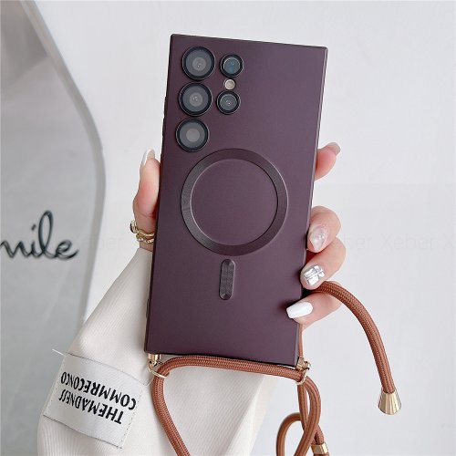Immagine di Custodia di ricarica magnetica per collana a tracolla con cordino per Samsung S24 S23 Ultra S22 S21 Plus S20 FE Note 20 10 Cover opaca per Magsafe
