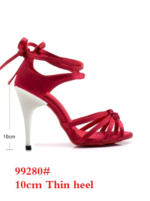 Imagen de Ladingwu zapatos de baile latino de satén burdeos Puttee zapatos de baile de Salsa con nudo de cuatro bandas zapatos de baile de salón Tango