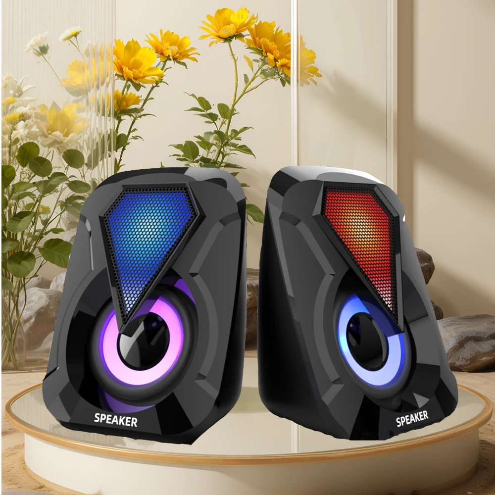 Afbeelding van Kleurrijke USB Luidsprekers met Subwoofer en LED-verlichting voor PC, Laptop, Smartphone en Home Theatre - Bekabelde Soundbox met Krachtige Geluidskwaliteit