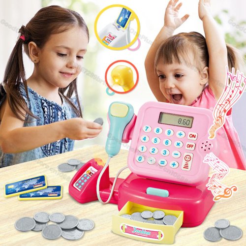 Image of Interactive Kids Cash Register with Lights and Sounds for Pretend Play Supermarket Role-Playing Fun – Electronic Toy for Imaginative Learning