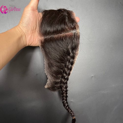 Image of Luxurious 12A Straight Middle Part 13x4 Lace Frontal with Braids Brazilian Remy Human Hair Swiss Lace Closure Pre-Plucked Baby Hair Wig