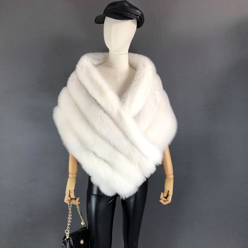 Imagen de Chal de piel de zorro Real para mujer, chaqueta de piel esponjosa, Poncho de piel Natural, bufanda, abrigo, chal, ropa de fiesta de boda