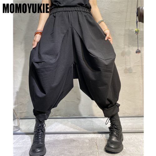 Immagine di Pantaloni Harem a Gamba Larga da Donna, Stile Casual e Hip Hop, Vita Alta Elastica, Modello Primavera 2024