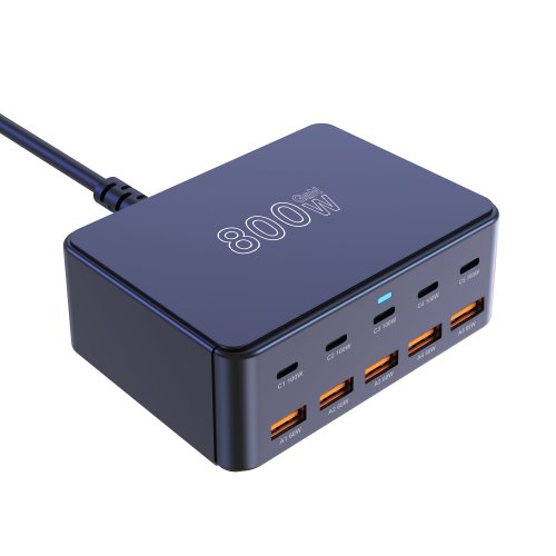 Image of 800W GaN USB-C Fast Charging Station with 10 Ports – Desktop Power Hub for iPhone 16, 15, 14, Samsung Galaxy S24, Xiaomi, and Laptops