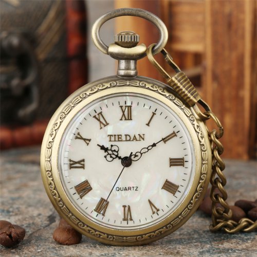 Bild von Vintage Bronze Taschenuhr mit Römischen Ziffern – Eleganter Anhänger für Herren und Damen