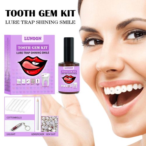 Immagine di Kit di gioielli per denti Kit di gemme per denti fai-da-te con collari e denti leggeri Decorazione di gioielli in pietra preziosa trasparente Kit di gemme per denti scintillanti
