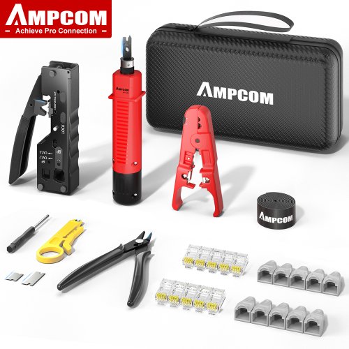 Imagen de Kit de Herramientas de Red RJ45 y RJ11 9 en 1 – Prensadora Portátil para Cables Ethernet Cat5e, Cat6 y Cat7 – Herramienta de Conectores de Red Profesional