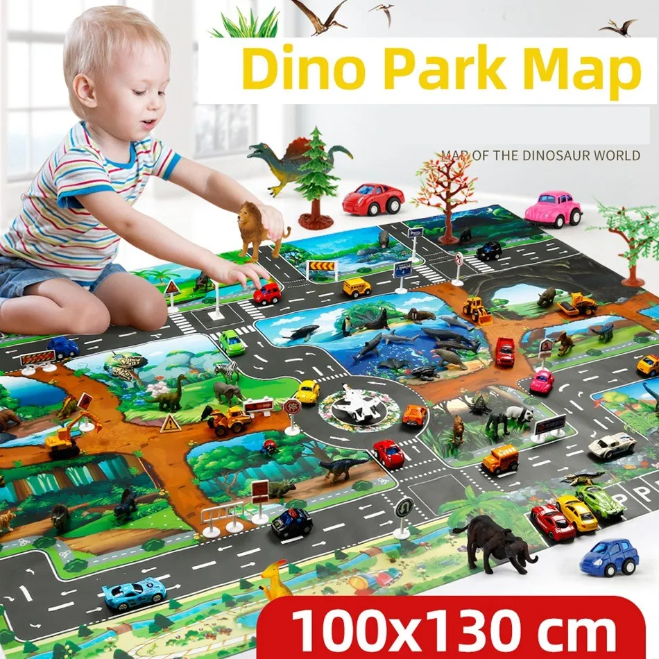 Image de Tapis de Jeu Éducatif pour Bébé - Dinos & Route