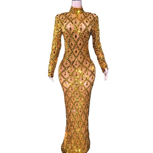 Immagine di Abito da Sera Scintillante con Strass e Paillettes