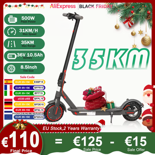 Afbeelding van ES80 M365 X1 Elektrische Scooter met 36V 10,5Ah Accu, 500W Motor, 35km Bereik, 31km/h Snelheid, 8,5-inch Massieve Banden, Opvouwbaar & Smart App Besturing