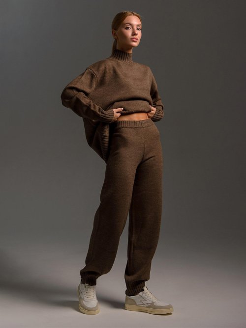 Image of Blubelle Women's Autumn Winter Knit Pullover Sweater Pants Set Mock Neck Loose Fit Soft Cozy Trendy Elastic Waist Fashion Set