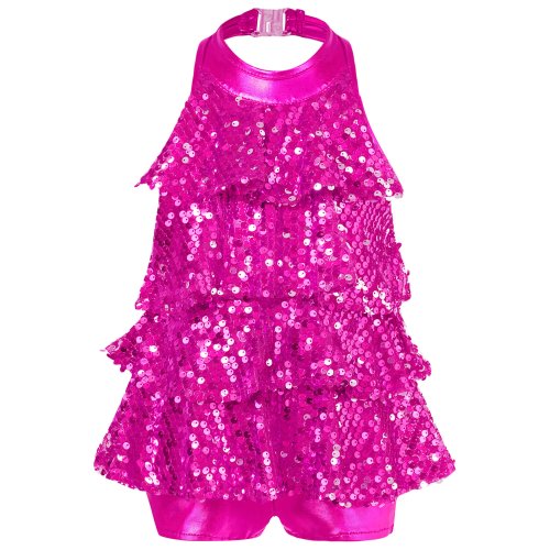 Bild von Kinder Mädchen Pailletten Modern Jazz Latin Ballett Tanzkostüm Neckholder Glänzend Bühnenauftritt Ballett Tanz Shorty Ganzanzug Kleid