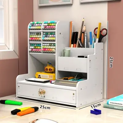 Organisateur de Bureau en Bois - Rangement Stylos et Crayons