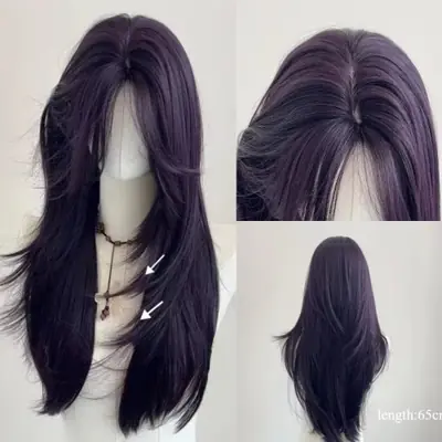 Image de Perruque Violet Foncé 22 Pouces - Cheveux Longs Raides & Frange