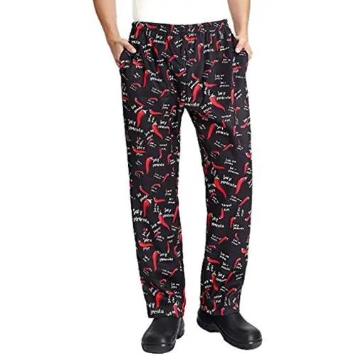 Image de Pantalon de Chef Unisexe - Taille Élastique & Motif Chili