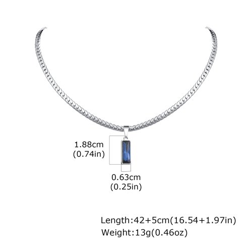 Immagine di Eleganti collane pendenti in pietra geometrica da uomo, collari a catena cubana piatta in acciaio in...