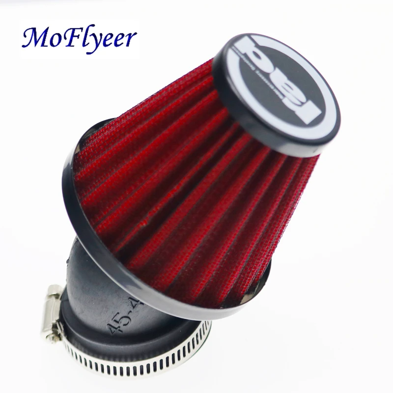 Image of Moflyeer Universal Motorcycle Air Filter 28mm 38mm 42mm 48mm Clamp-On 45-Degree Bend Air Intake Filter for Motorbike Performance Upgrade