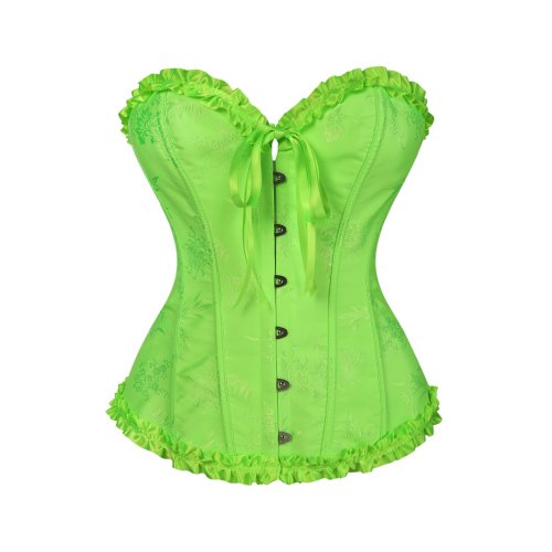 Immagine di Giallo Jacquard Increspato Trim Disossato Sexy Overbust Push Up Bustier Top Corsetto Mujer Corsetti Dimagranti Per Le Donne Abiti Gotici Sexy