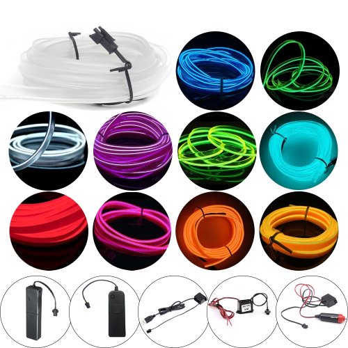 Afbeelding van EL Draad LED Neon Licht 1m, 2m, 3m, 5m - 3V, 5V, 12V met Inverter voor Auto, Feest, Fiets en Decoratie Verlichting