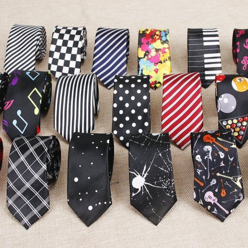 Image of Men's Skinny Tie with Colorful Musical Notes and Piano Guitar Print - 5cm Wide Polyester Necktie for Parties, Gifts & Fashion Statements