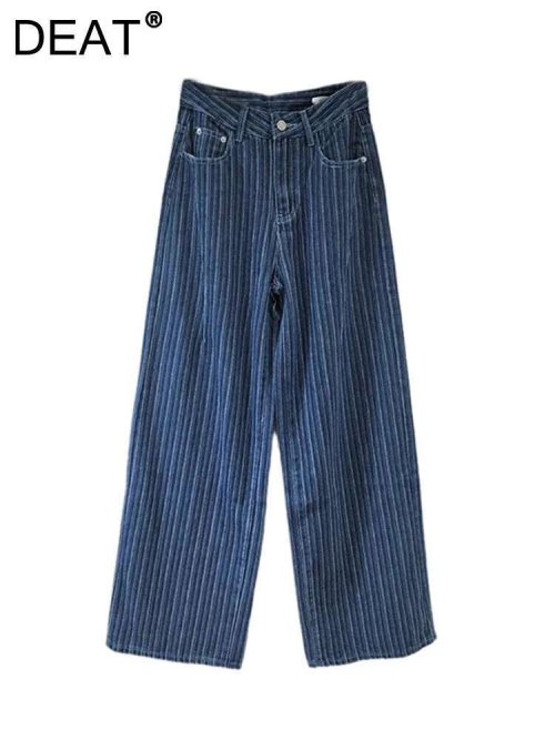 Imagen de Pantalones Vaqueros de Cintura Alta para Mujer, Modelo Lavado con Rayas, Corte Holgado y Recto, Pierna Ancha, Estilo Vintage Informal, Tendencia de Verano 2026