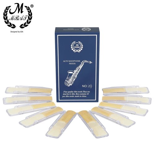 Afbeelding van 10 stuks houtblaasinstrumenten rietjes voor klarinet, sopraan-, alt- en tenorsaxofoon in blauwe doos – ideaal voor beginners en gevorderden