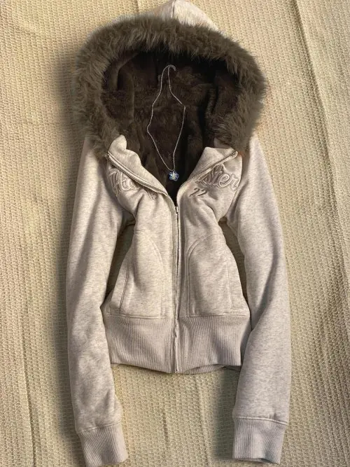 Image de Sweat à Capuche Y2K Vintage Patchwork Fourrure