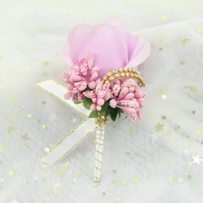 Image de Bouquet de Mariage Artificiel Bleu avec Broche Élégante