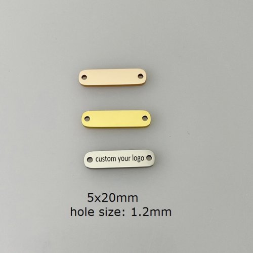 Zdjęcie 50 sztuk personalizowanych metalowych złączek ze stali nierdzewnej z grawerowanym logo lub tekstem – 5x20mm i 5x15mm, idealne do łańcuchów i biżuterii