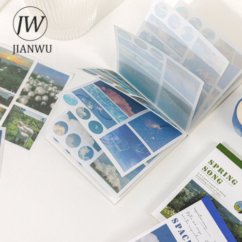Immagine di JIANWU 40 fogli INS estetico paesaggio adesivo libro DIY Journal decorazione arte Scrapbooking materiale adesivi di cancelleria Kawaii