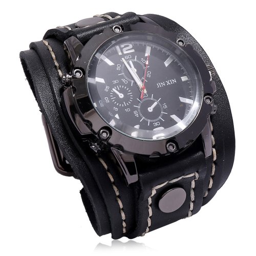 Imagen de Reloj de Pulsera para Hombre de Cuarzo con Correa de Piel de Vaca Auténtica, Estilo Punk Moderno y Elegante, Modelo 2024