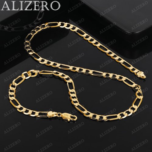 Afbeelding van ALIZERO 18K Gouden Ketting 16/18/20/22/24/26/28/30 Inch 6mm Figaro Ketting Kettingen Voor Mannen Vrouwen Fijne Sieraden Accessoires